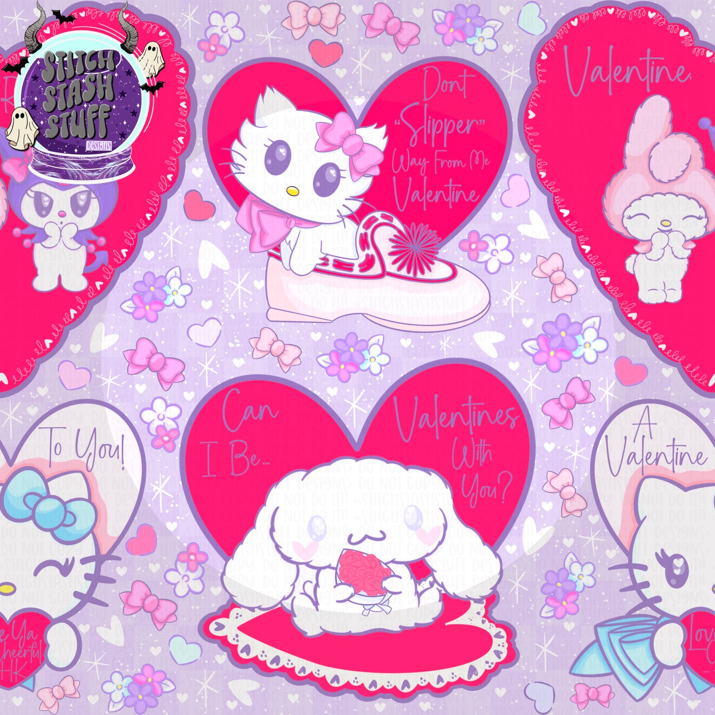 Purple outline Sanrio vday cards