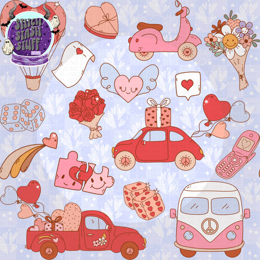 Blue retro valentine clipart seamless