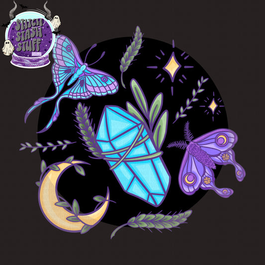 Moths and moons PNG two